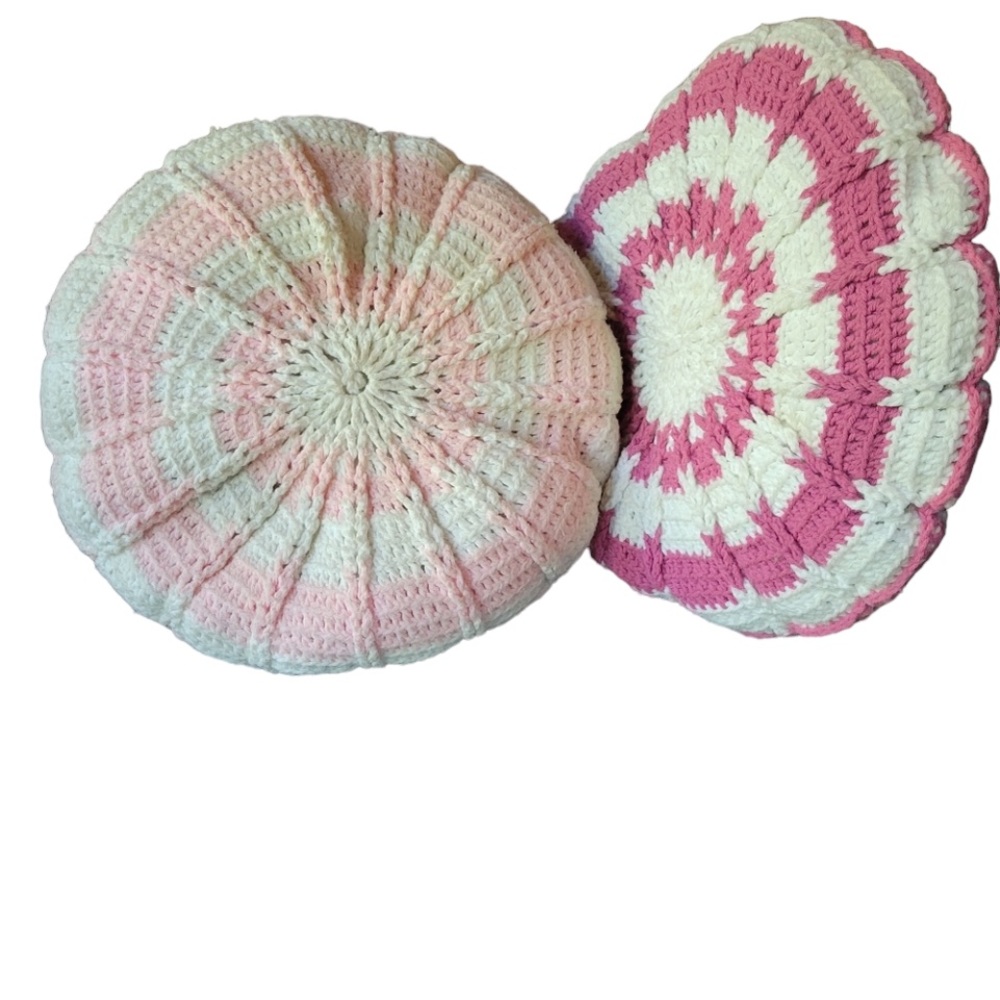 2‎ Vintage Pink & White Crochet Throw Pillows